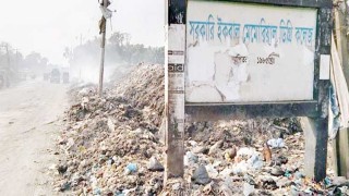 দাগনভূঞায় মহাসড়কের পাশে পৌরসভার ময়লার স্তূপ