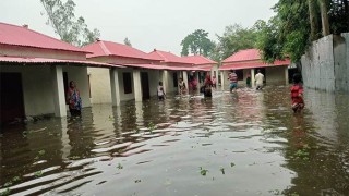 পানিতে ভাসছে আশ্রয়ণ প্রকল্পের ঘরগুলো