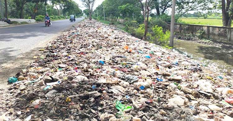 মহাসড়কের পাশে ময়লার স্তূপ, পথচারীদের ভোগান্তি