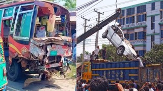 বগুড়ায় বাস-প্রাইভেটকার মুখোমুখি সংঘর্ষে নিহত বেড়ে ৪