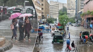 ছুটির সকালে ঢাকা ভিজছে বৃষ্টিতে, রাস্তায় পানি জমে ভোগান্তি