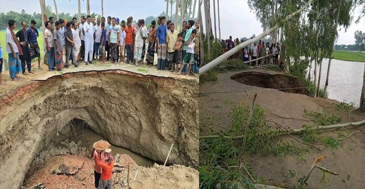 নওগাঁর আত্রাইয়ে একাধিক স্থানে বাঁধ ধসে যোগাযোগ বিচ্ছিন্ন