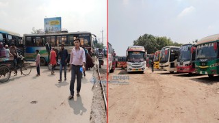 নওগাঁয় শ্রমিক নেতাদের মুক্তির দাবিতে জেলার অভ্যন্তরীণ রুটে বাস চলাচল বন্ধ